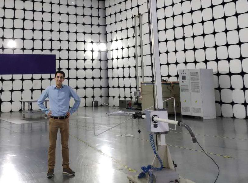 Inside an RF anechoic chamber for certification testing